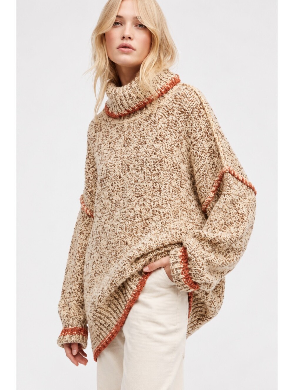 Free People Echo Pullover Sweater Wool Blend Marled Cowl Neck Size Medium